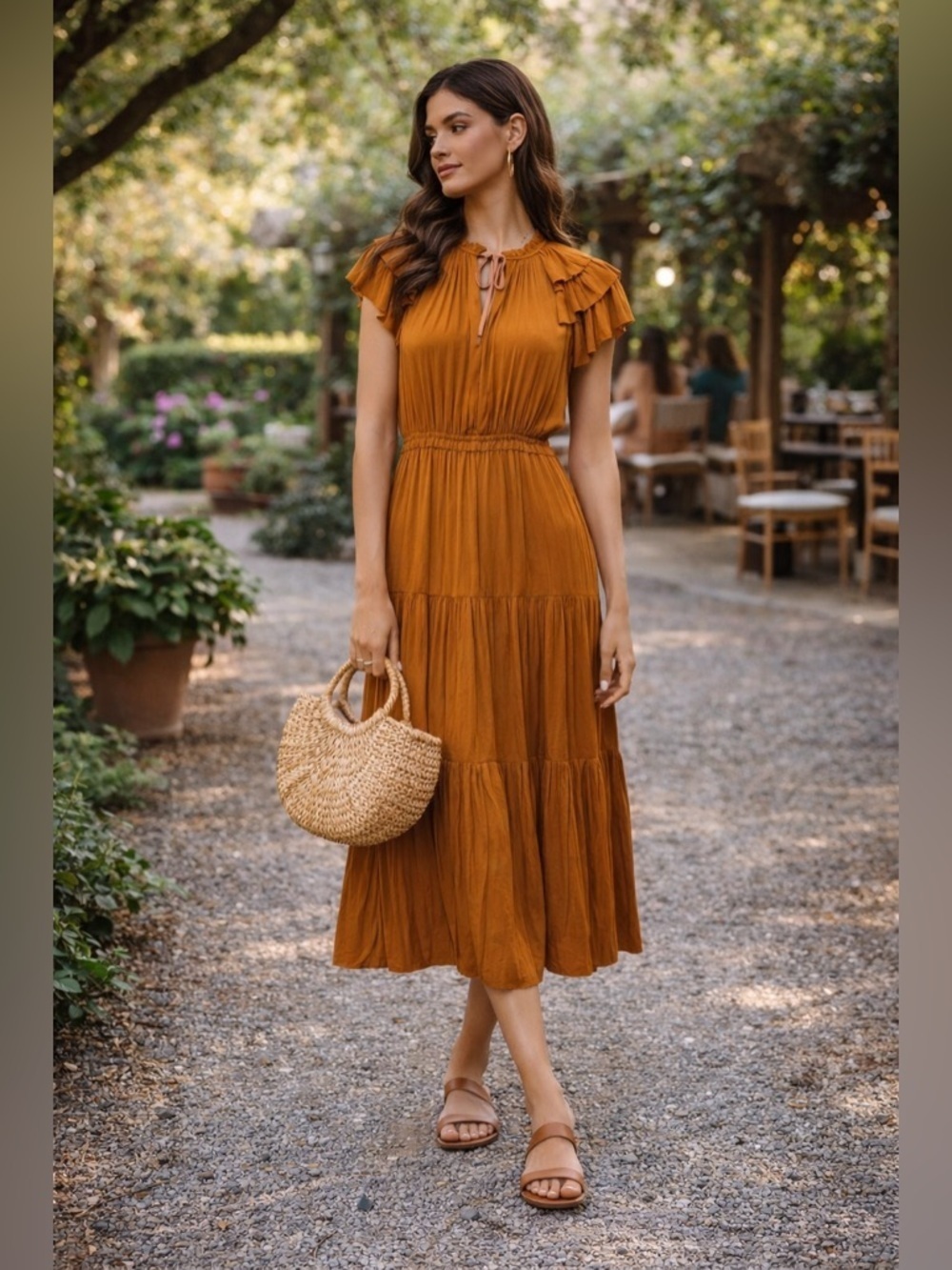 Ulla Johnson Rust Tiered Maxi Dress SZ 0 Ruffle Sleeve Boho